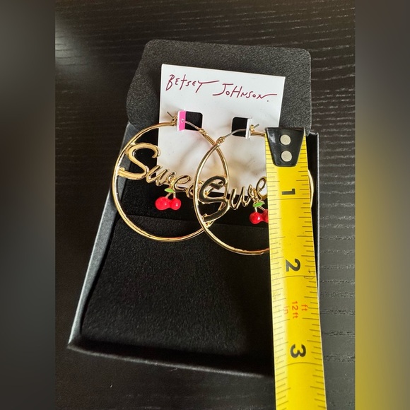 NEW Betsey Johnson Gold Red Sweet Cherry Hoop Earrings - Picture 8 of 8
